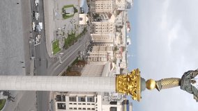 Vertical video Kyiv, Ukraine Independence Square, Maidan. Aerial view