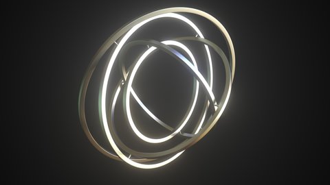 Abstract gimbal with metal rings on black background, looping animation