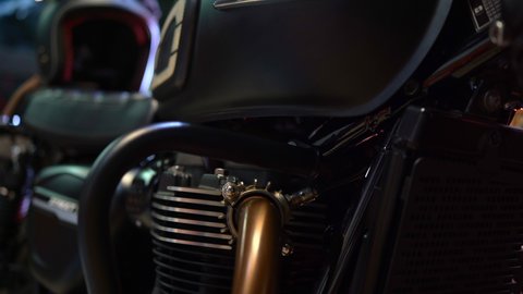 motorcycle engine , Cylinder block of a vintage motorcycle in garage , .maintenance,repair motorcycle concept, 