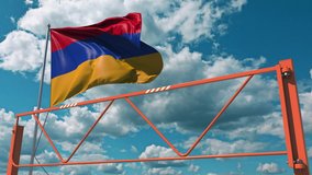 Flag of Armenia and swing arm barrier. Entry ban conceptual 3d animation - Powered by Shutterstock - Get 15% off with code: PIKWIZARD15