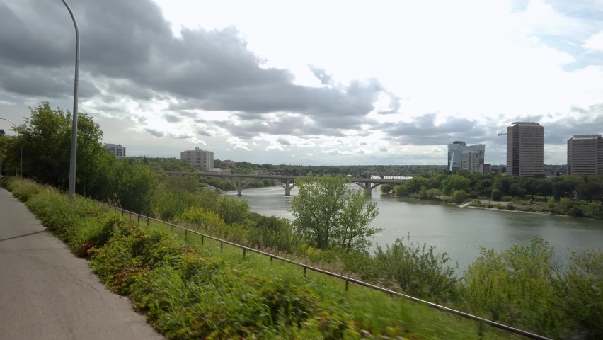 Saskatoon Skyline During Summer Day Cinematic Gimbal