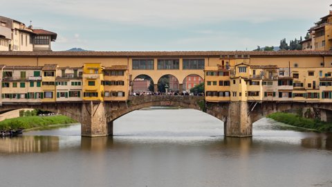 Ponte Vecchio hyper lapse, medieval stone bridge over of Arno river in Florence, Italy.