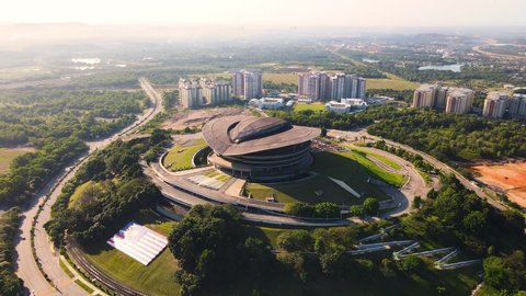 Malaysia, 5 FEB 2021, Putrajaya, Aerial View of KEMENTERIAN PEMBANGUNAN WANITA, KELUARGA DAN MASYARAKAT, near the lake.