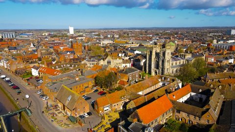 An aerial view of King's Lynn, a seaport and market town in Norfolk, England, UK
