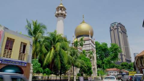 SINGAPORE, SINGAPORE - MAY 22, 2013: Masjid Sultan Mosque in Muscat Street, with golden dome and huge prayer hall
