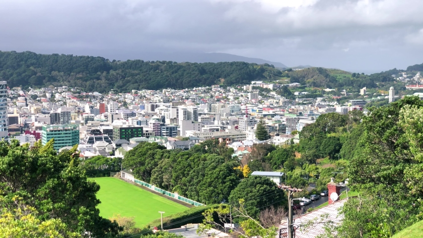Wellington aerial view from the city hill, New Zealand on a sunny day