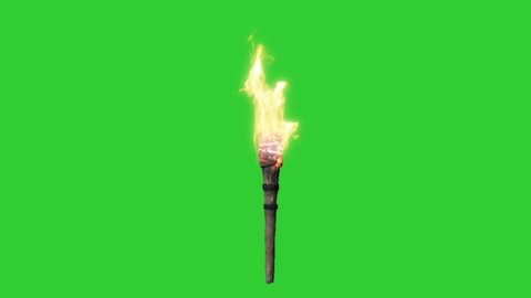 3d vintage fire torch green screen footage