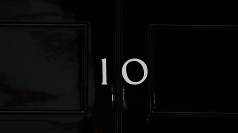LONDON, circa 2021 - Ultra close-up shot of 10 Downing Street, the official residence of the UK Prime Minster in Whitehall, London, England, UK