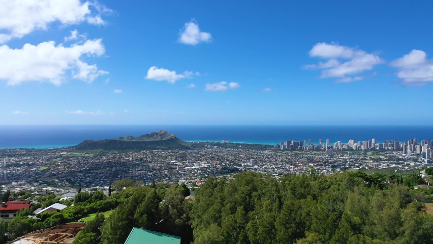 Aerial video footage of Honolulu and Diamond Head Crater in Hawaii. Drone 4k footage of Honolulu city. Drone high resolution video footage of Hawaii. Honolulu from birds eye perspective.  | Shutterstock HD Video #1068590507