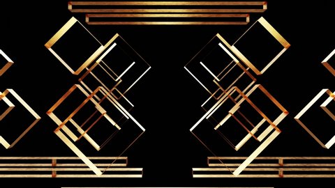 Art Deco style 3D animation of camera dolly into Golden growing frames, CG render