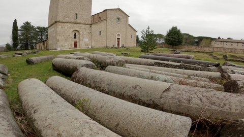 Ancient Roman granite columns, archaeological area of San Vincenzo, Molise Italy