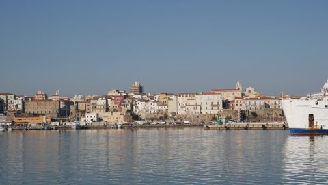 Termoli - Molise - March 4, 2021 - The ferry leaves the port of Termoli to land in the Tremiti Islands