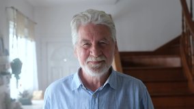 Happy old man with grey hair, senior 80s smiling with white teeth at home. Portrait of one cheerful grandfather relaxing indoor.
Serene pensioner on the sofa or couch - Powered by Shutterstock - Get 15% off with code: PIKWIZARD15