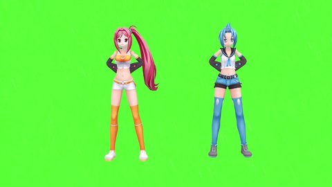 green screen cartoon anime animation cute girl dancing
