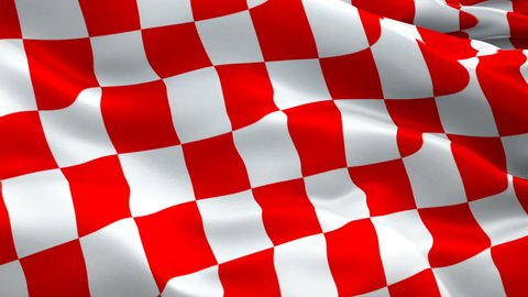 Checkered Red White Racing Flag video waving in wind. Formula Racing Flag background. Start Race Checkered Flag Looping Closeup 1080p Full HD footage. Red white Checkered Start Finish Win Race flags 
