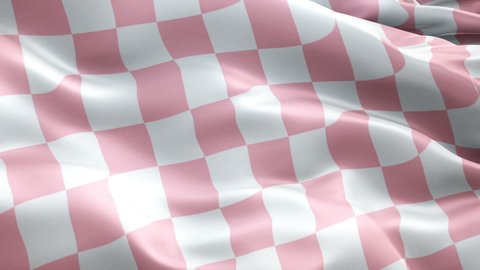Checkered Pink White Racing Flag video waving in wind. Formula Racing Flag background. Start Race Checkered Flag Looping Closeup 1080p Full HD footage.Checkered Pink White Start Finish Win Race flags 