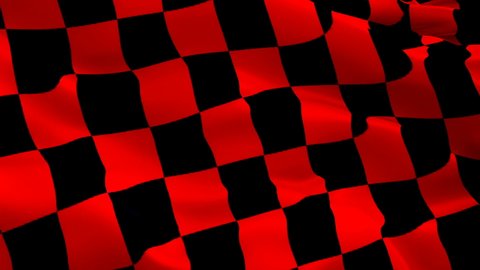 Checkered Red Black Racing Flag video waving in wind. Formula Racing Flag background. Start Race Checkered Flag Looping Closeup 1080p Full HD footage. Red Black Checkered Start Finish Win Race flags 
