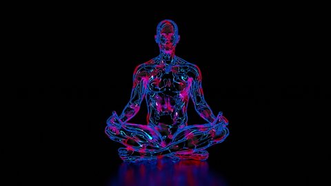 3D rendered and animated visualisation of the energetic body of a meditating person