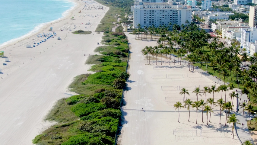 Beautiful Landscape Of The Coastline Of South Beach In Miami Beach, Florida. aerial, right slider