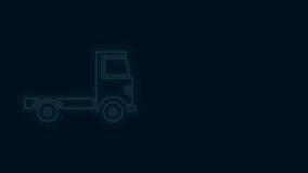 Glowing neon line Delivery cargo truck vehicle icon isolated on black background. 4K Video motion graphic animation.