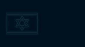 Glowing neon line Flag of Israel icon isolated on black background. National patriotic symbol. 4K Video motion graphic animation.