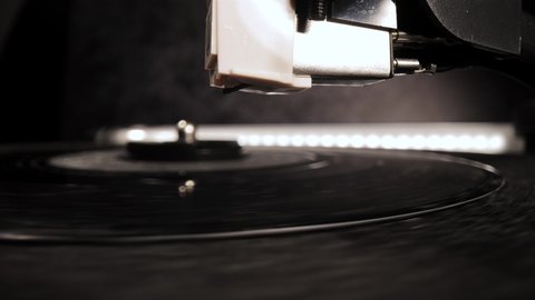 Playing a vinyl record - extreme close-up macro shot