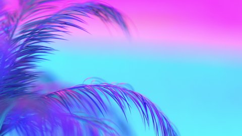 Animation. Palm tree branch. Vivid colors. 3D rendering. Abstract backround. Graphic design. 4K Motion graphics 