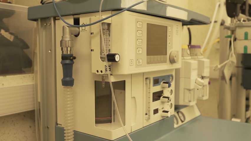 Close view of anaesthethic workstation in medical hospital during covid-19 pandemia