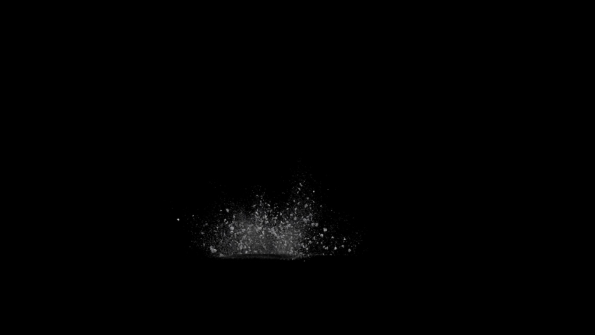 4K Dirty Hits, Dusty bullet hits on a wall with chunks of debris flying out . Powder explosion on black background. Impact dust particles. Dust explosion on black background, slow-motion close up. VFX | Shutterstock HD Video #1068693419