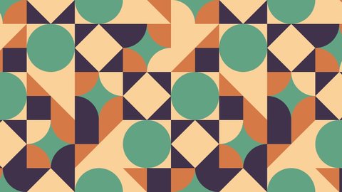 Retro geometric pattern with multicolor shapes. Minimal motion graphic seamless looped animation in vintage flat style