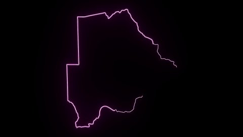 Neon Map of Botswana, Botswana outline, Animated close up map of Botswana