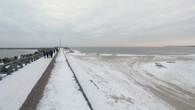 Time lapse video of Baltic Sea coast in winter near Klaipeda. Favorite place for walks of Klaipeda residents. 