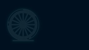 Glowing neon line Bicycle wheel icon isolated on black background. Bike race. Extreme sport. Sport equipment. 4K Video motion graphic animation.