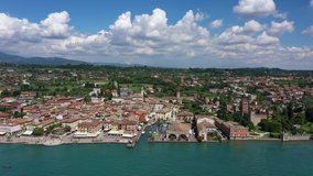 Top view of the historic part of the city of Lazise Lake Garda Italy. Resort town on Lake Garda.