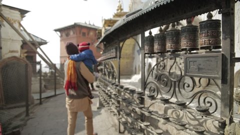 Kathmandu, Nepal -February 05,2016:
Prayer wheels at Swayambhunath in Kathmandu Nepal.