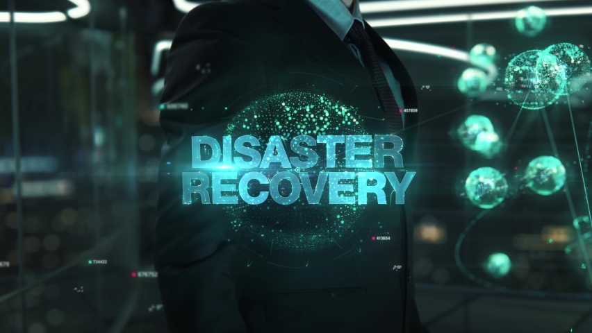Businessman with Disaster Recovery hologram concept