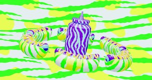 Minimal motion design. 3d creative hot dog moves in abstract animal pattern space.4k video Food, health, fast food concept.