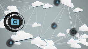 Multiple digital icons floating against network of cloud icons against grey background. cloud storage and social media networking concept - Powered by Shutterstock - Get 15% off with code: PIKWIZARD15