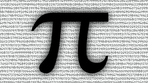 PI symbool and numbers moving. Happy PI day, 14 march, Pythagoras mathematical numbers series ( 3.14 3,14 314 ) symbol. Ratios letters formula structure. Archimedes constant irrational number video