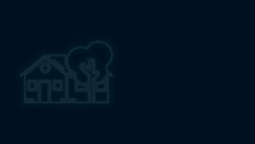 Glowing neon line Eco friendly house icon isolated on black background. Eco house with tree. 4K Video motion graphic animation.