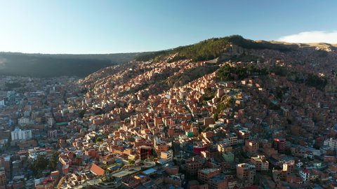 Timelapse La Paz at sunset, a view of the city from a height. Bolivia