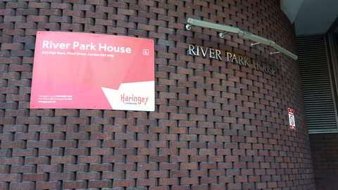 London.UK- 03.09.2021: the frontage and name sign of River Park House, offices of Haringey Council, offering local government services.