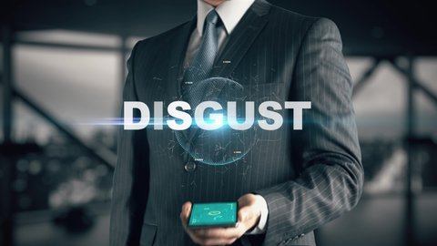 Businessman with Disgust hologram concept