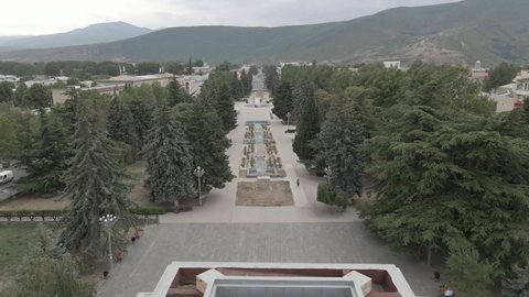 GORI, GEORGIA - August 25, 2020: Aerial view of Joseph Stalin Museum in city Gori. Stalin's Homeland