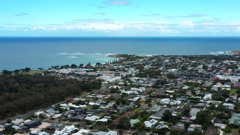 AERIAL PUSH IN Torquay Costal Township Great Ocean Road, Australia