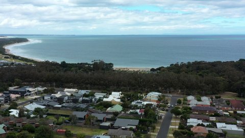 AERIAL Over Rapidly Growing Holiday Desination Of Torquay, Australia