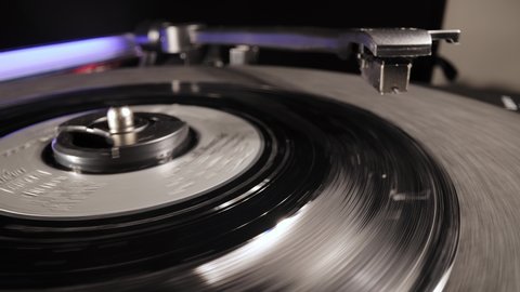 Vinyl record player in close-up - extreme macro shot