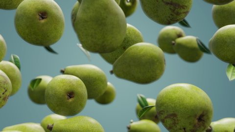 Juicy fresh green pears falling down seamless endless loop backdrop background