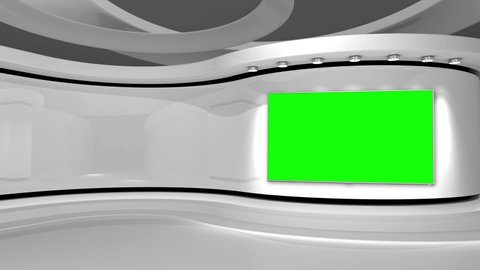 TV studio. White studio. White background. Green screen. Backdrop for any green screen or chroma key video production. 3d render. 3d