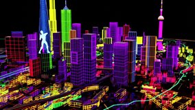Abstract City Grid. Aerial view of a Dystopian Shanghai city in the future with projection mapping on buildings with cyberpunk - Powered by Shutterstock - Get 15% off with code: PIKWIZARD15